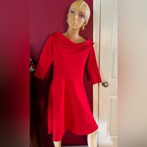 Boston Proper Dress Off Shoulder 3/4 Sleeve Tea Length Fit & Flare Stretch